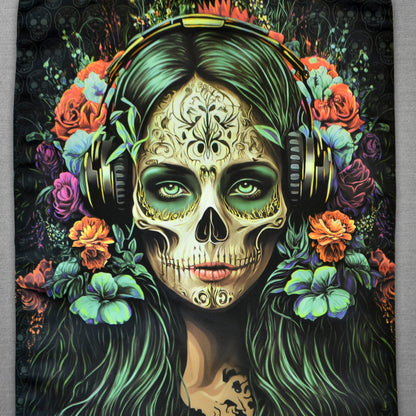 Santa Muerte Blacklight UV active shopper bag