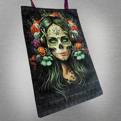 Santa Muerte Blacklight UV active shopper bag