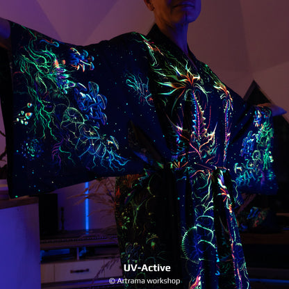 Blacklight Kimono Mavka, Rave Dress, Festival Tunic, Trippy Wear (Unisex)