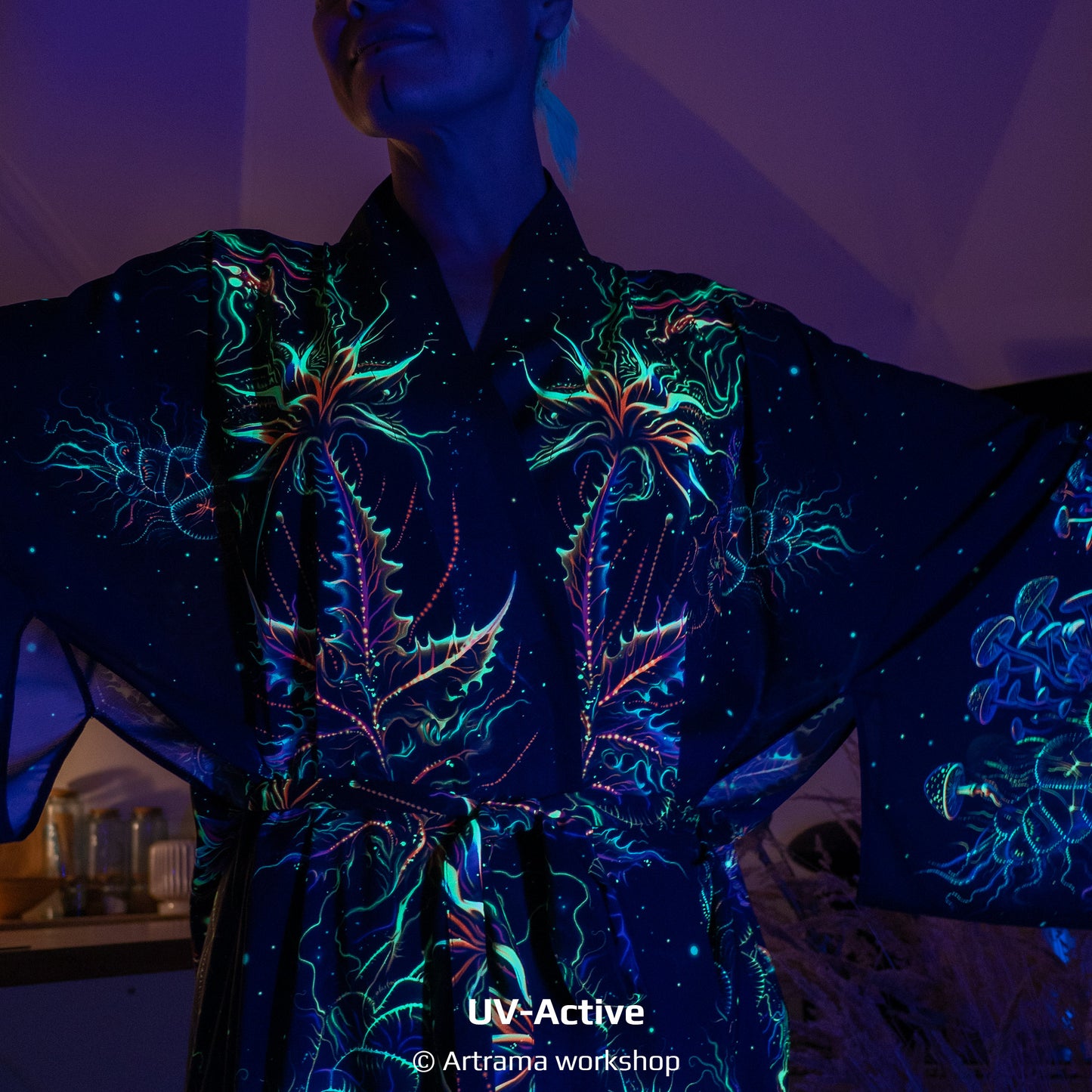 Blacklight Kimono Mavka, Rave Dress, Festival Tunic, Trippy Wear (Unisex)