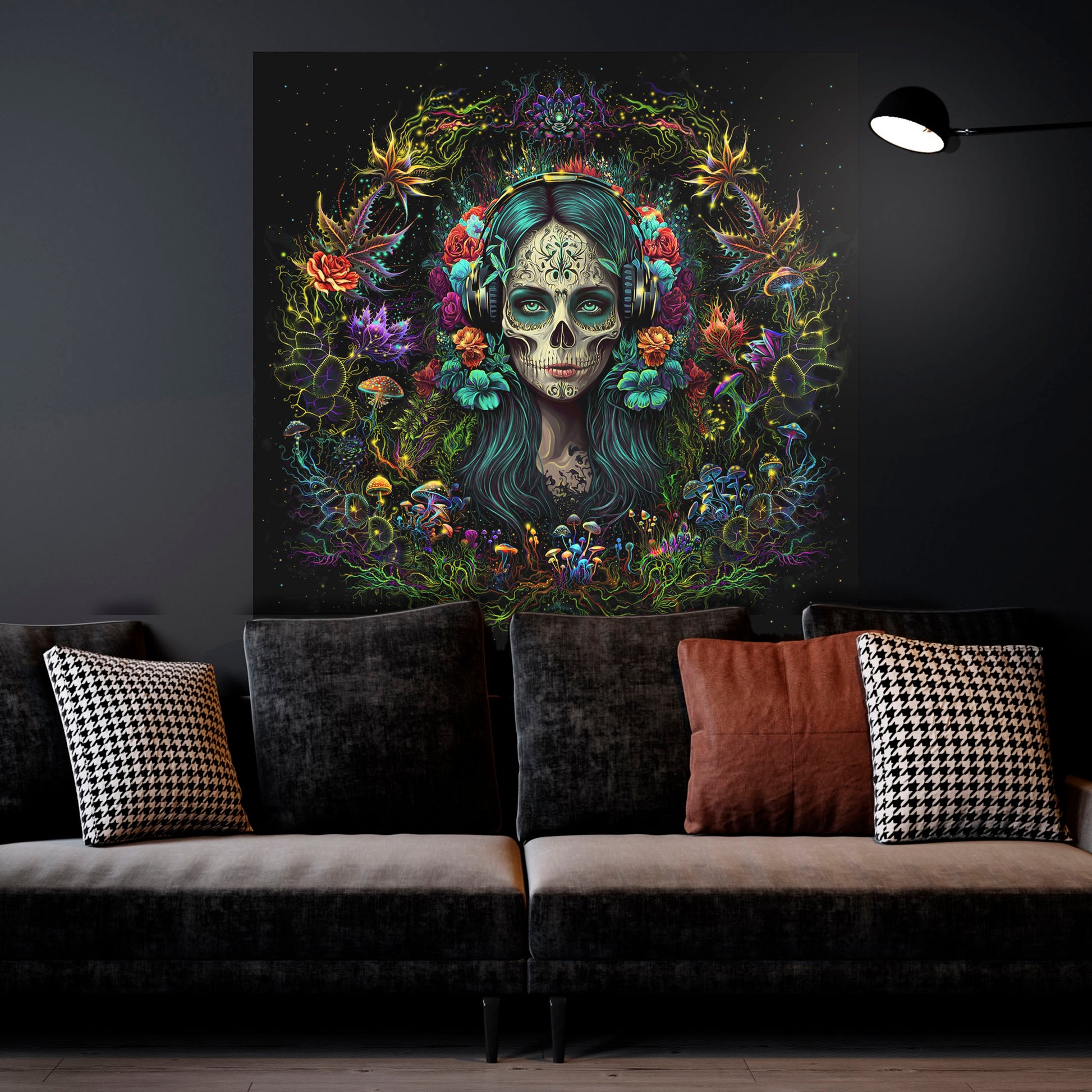 Santa Muerte Backdrop UV active Blacklight - Artrama