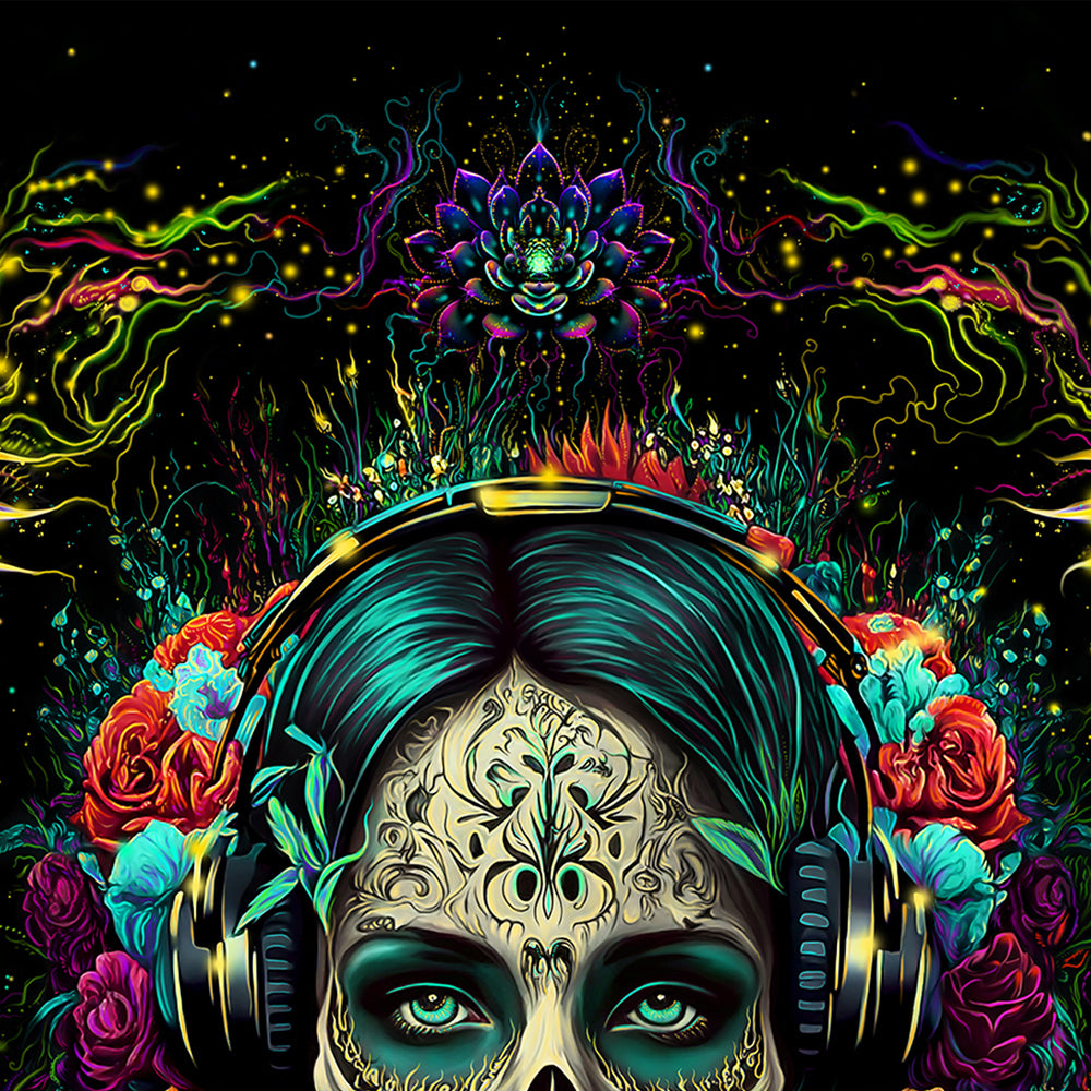 Santa Muerte Backdrop UV active Blacklight - Artrama