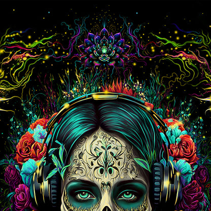 Santa Muerte Backdrop UV active Blacklight - Artrama