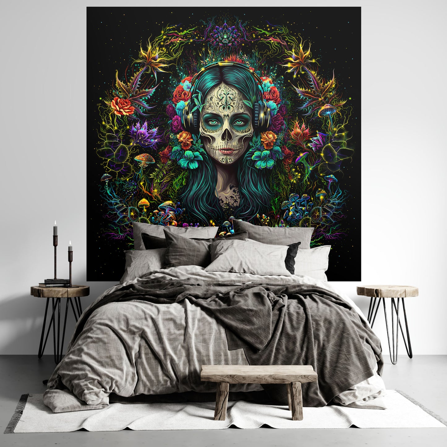 Santa Muerte Backdrop UV active Blacklight - Artrama
