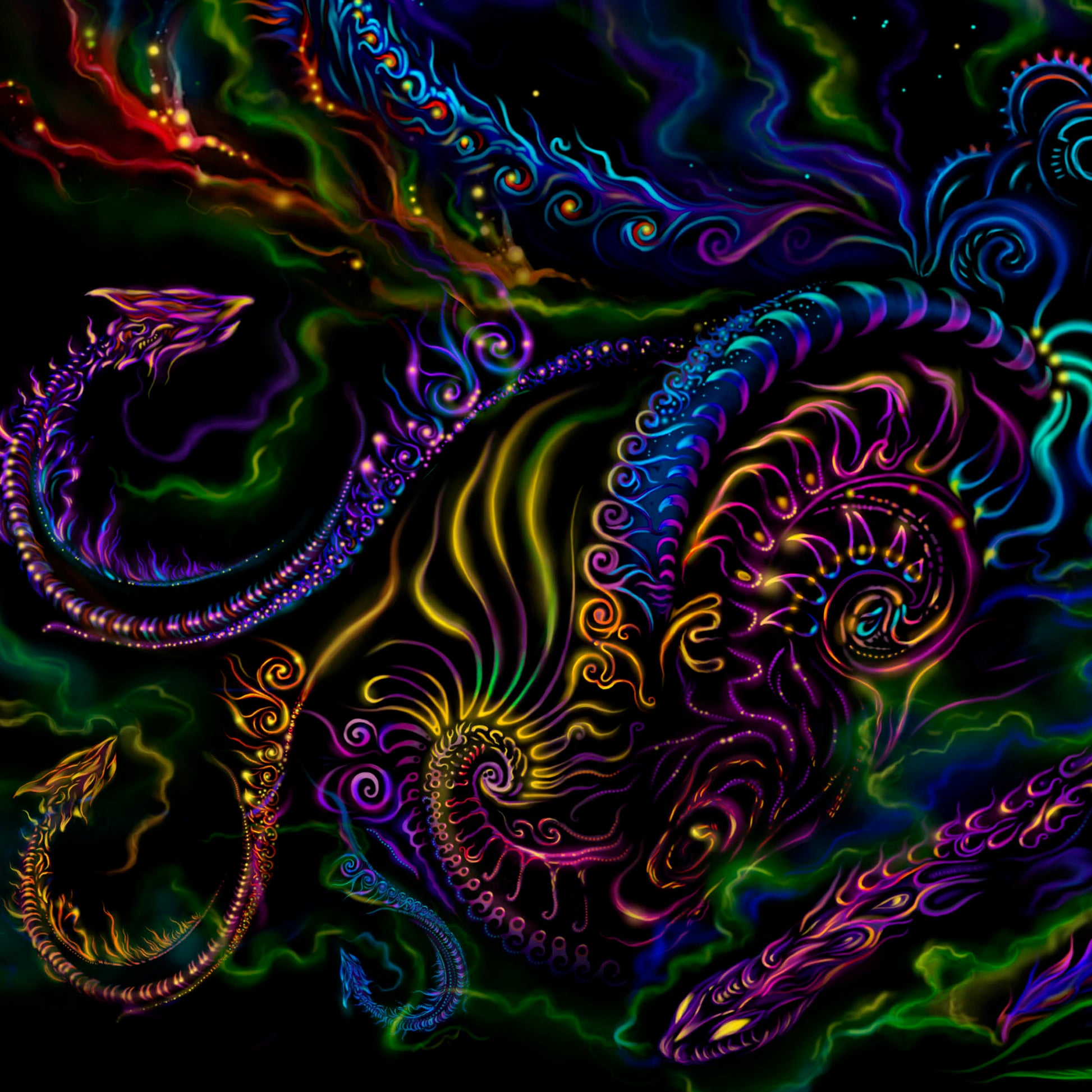 Vipassana - Psy backdrop UV blacklight active - Artrama