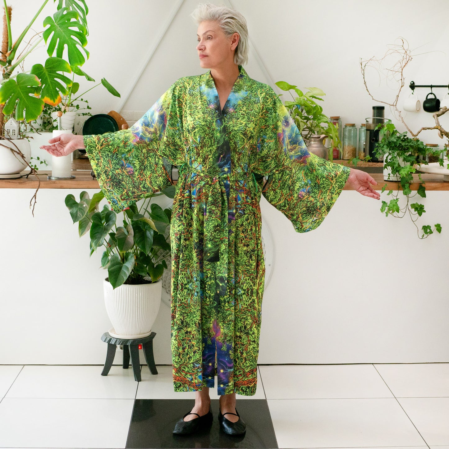 Blacklight Kimono Yggdrasil, Rave Dress, Festival Tunic, Trippy Wear (Unisex)