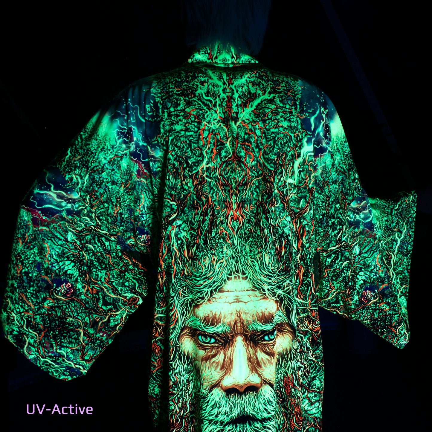 Blacklight Kimono Yggdrasil, Rave Dress, Festival Tunic, Trippy Wear (Unisex)
