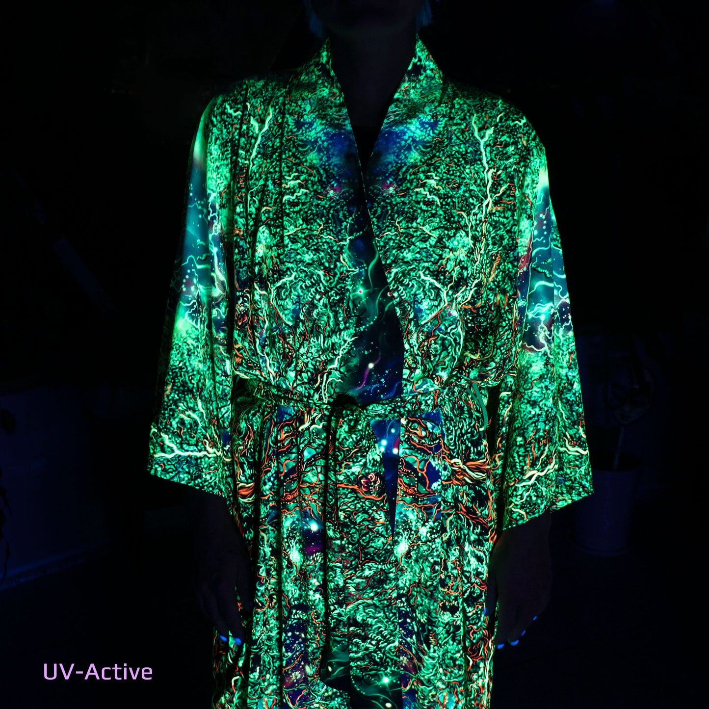 Blacklight Kimono Yggdrasil, Rave Dress, Festival Tunic, Trippy Wear (Unisex)