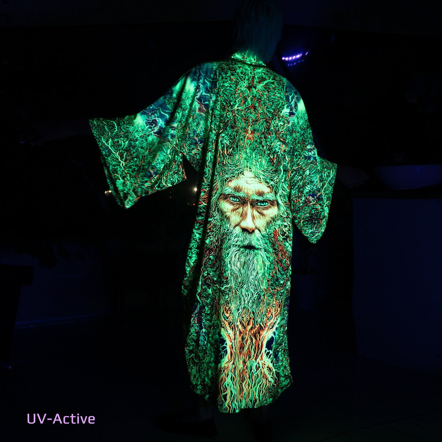 Blacklight Kimono Yggdrasil, Rave Dress, Festival Tunic, Trippy Wear (Unisex)