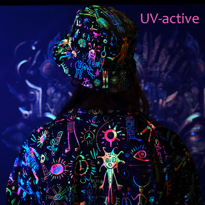 Shamanic Street Art Panama, Blacklight UV active bucket hat