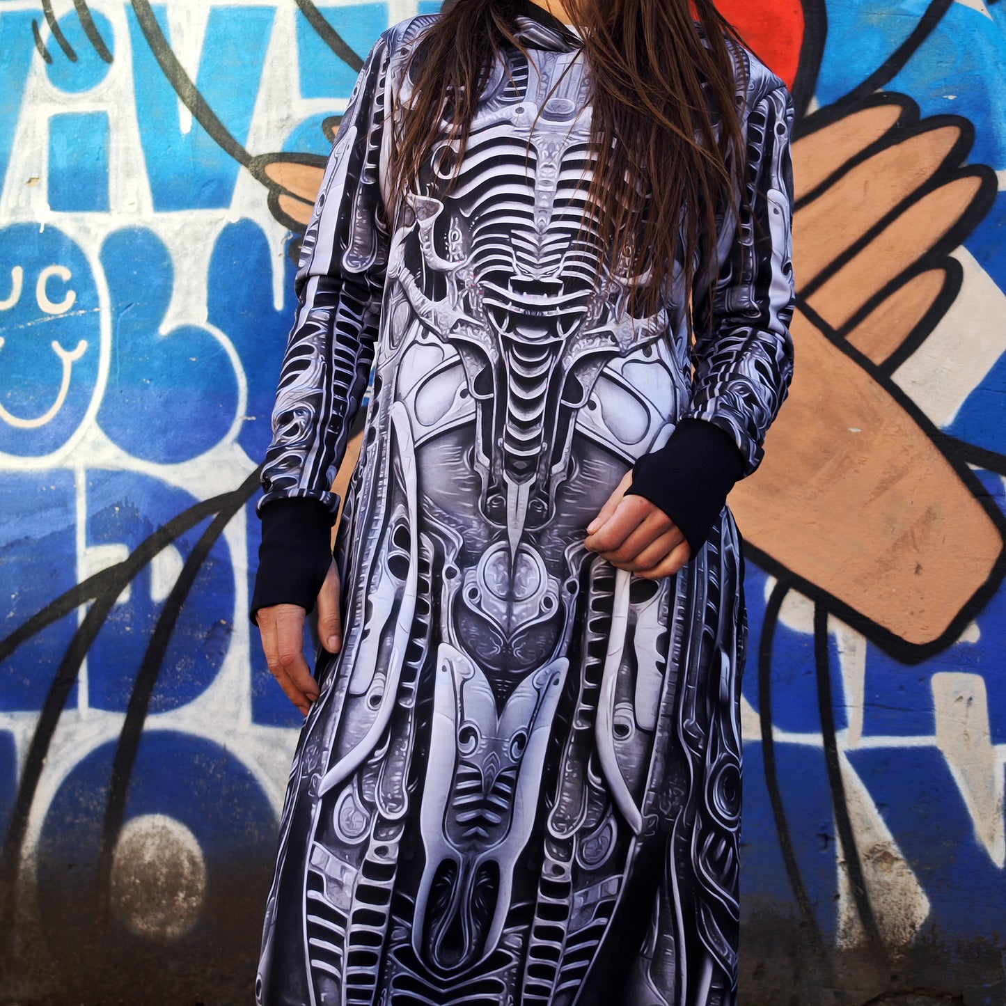 Alien Skin Blacklight UV Active Dress With Hood