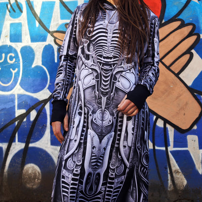 Alien Skin Blacklight UV Active Dress With Hood