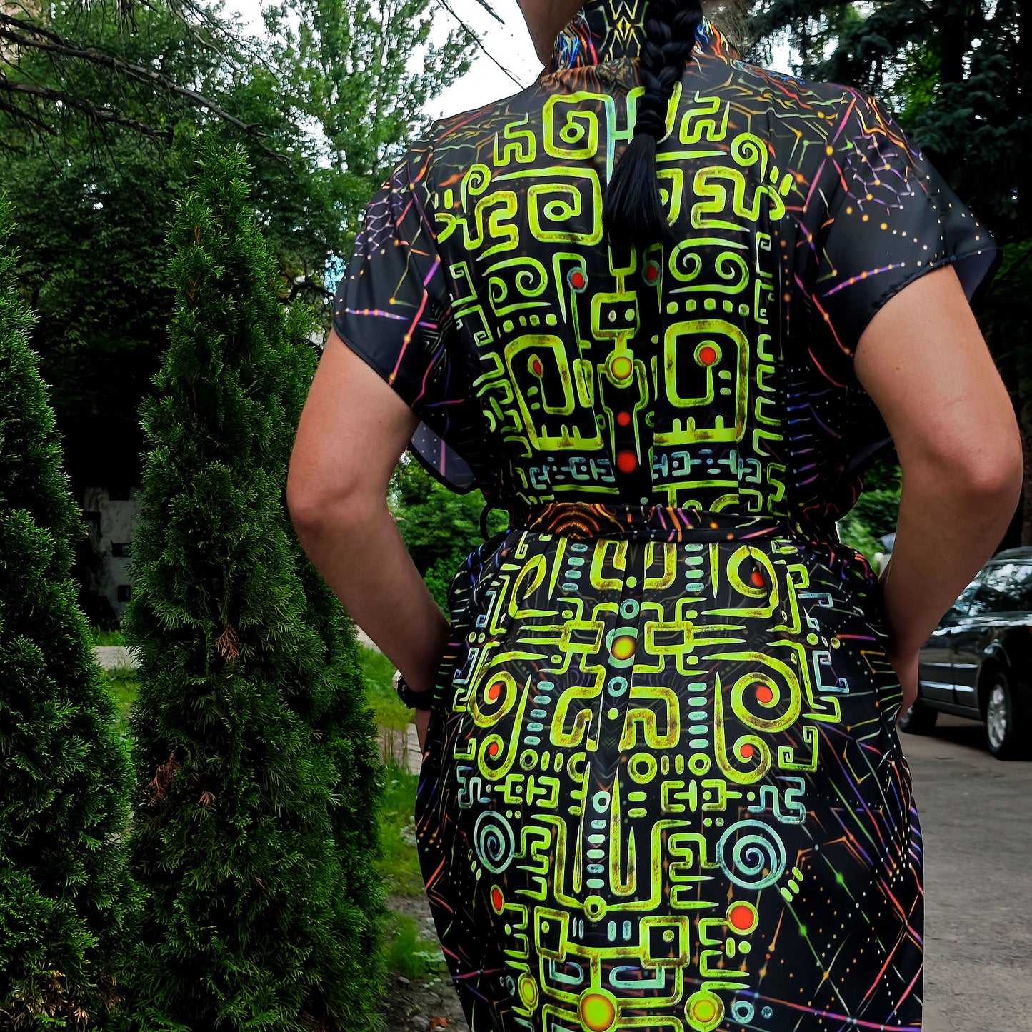 UV Blacklight Sleeveless Kimono -   Ancient Symbols (Unisex)