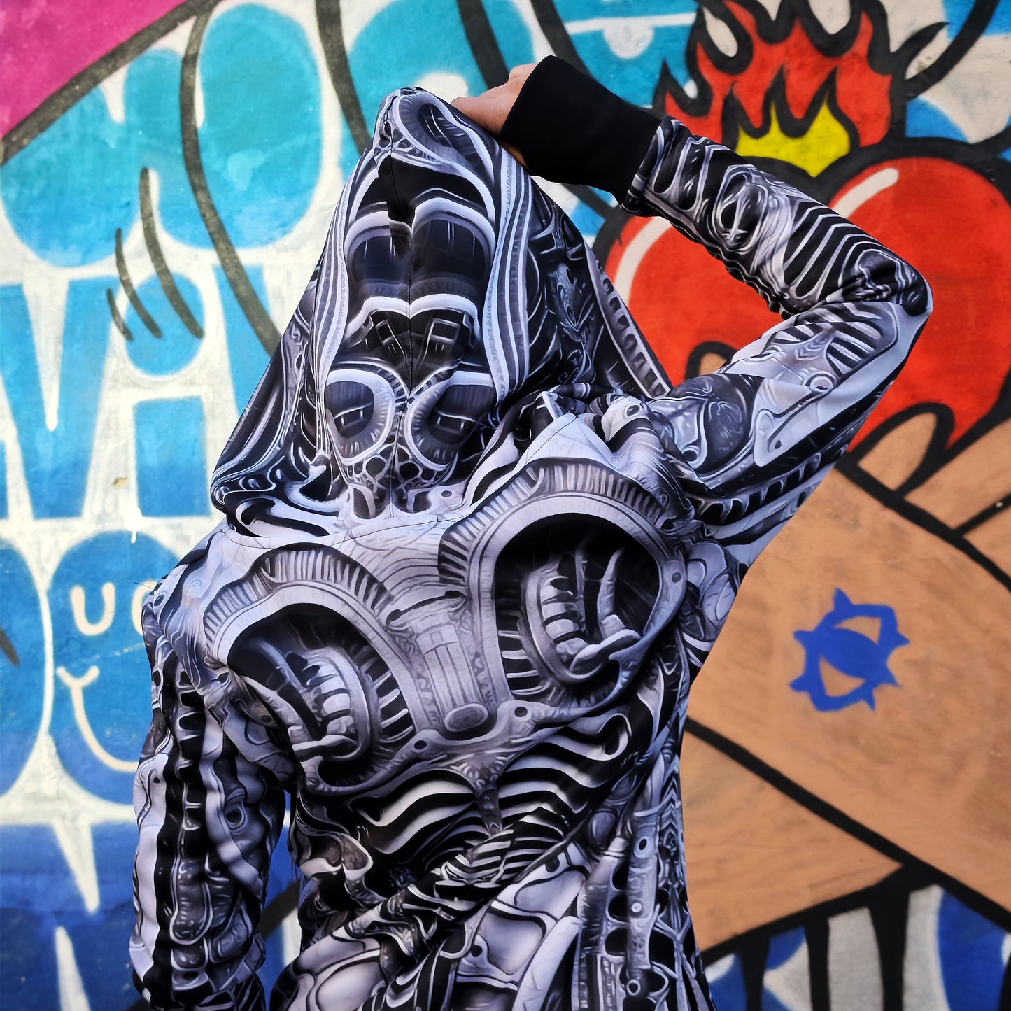 Alien Skin Blacklight UV Active Dress With Hood
