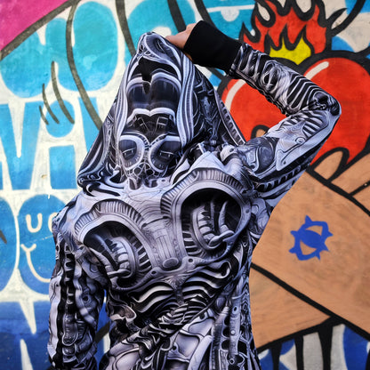 Alien Skin Blacklight UV Active Dress With Hood