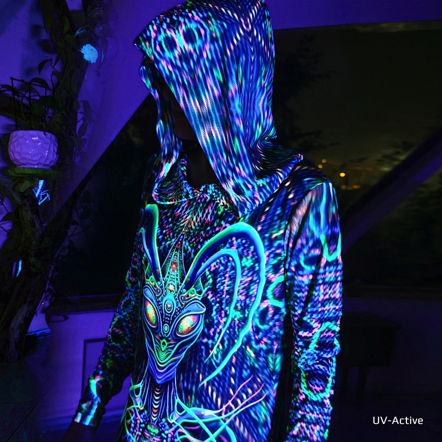 Green Mantis UV Reactive Dress with hood