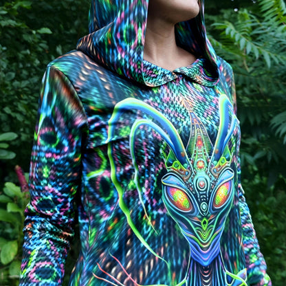 Green Mantis UV Reactive Dress with hood