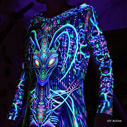 Green Mantis UV Reactive Dress with hood