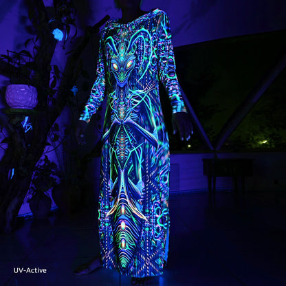 Green Mantis UV Reactive Dress with hood
