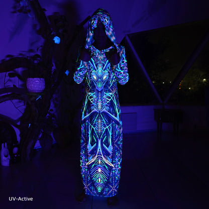 Green Mantis UV Reactive Dress with hood