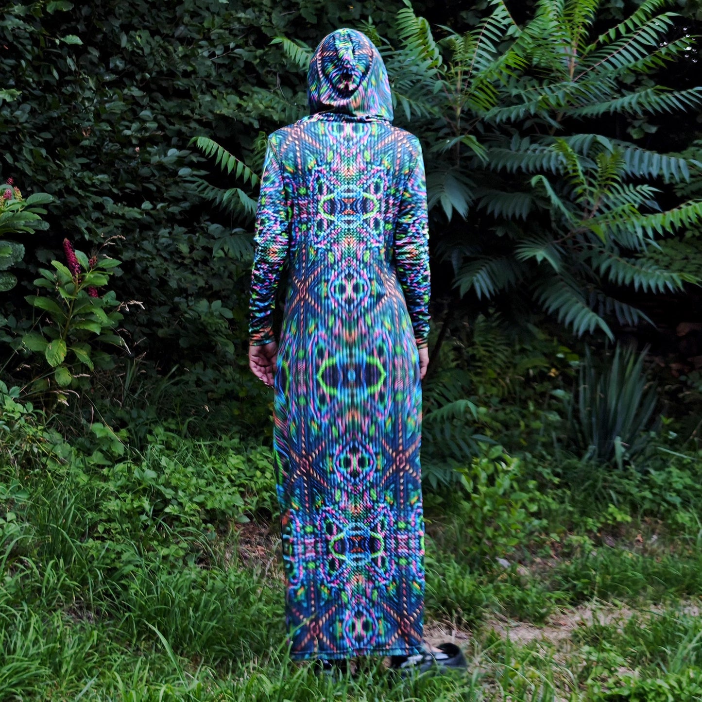 Green Mantis UV Reactive Dress with hood