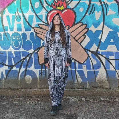 Alien Skin Blacklight UV Active Dress With Hood
