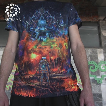 Astronaut's fiery journey T-shirt UV active Blacklight