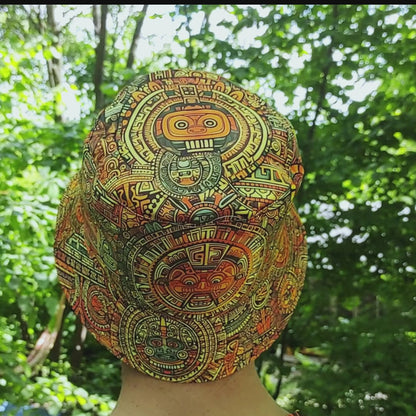 Maya pattern Panama, Blacklight UV active bucket hat