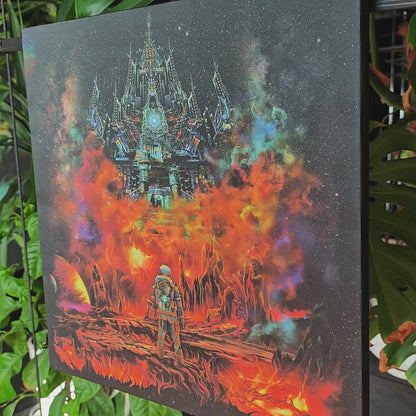 Astronaut's fiery journey UV-Active Wrapped Canvas