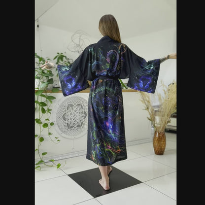 Blacklight Kimono Dragons, Rave Dress, Festival Tunic, Trippy Wear (Unisex)